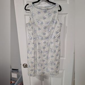 Amanda Smith White, Blue & Green Floral Embroidered Sleeveless Dress in Size 14